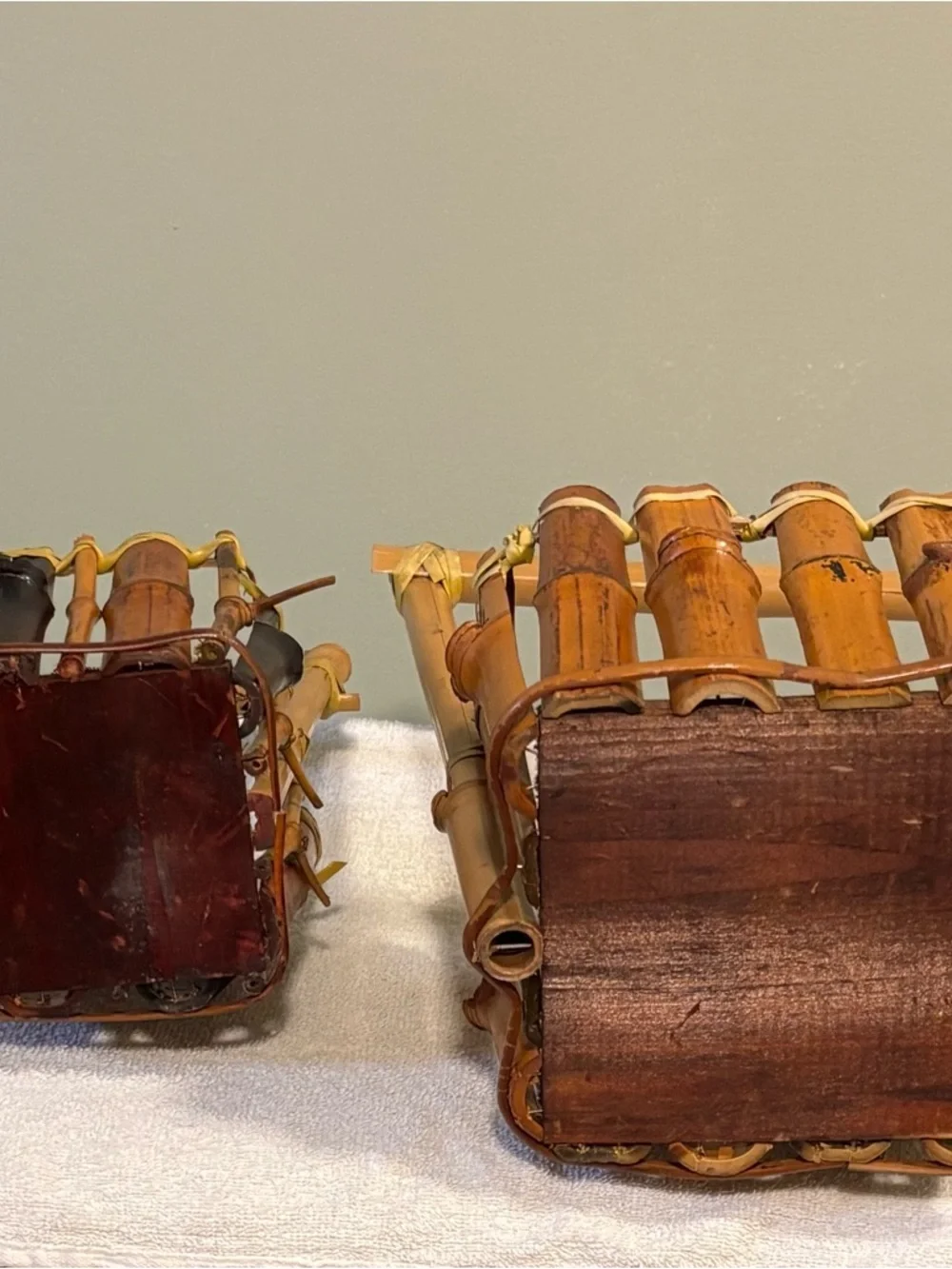 Set of Two Vintage Bamboo Baskets with Handles - Can Be Used As Plant Holder